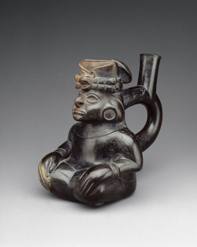 Butelka z postacią siedzącą, II–V wiek (ceramiczna) autorstwa Moche Moche