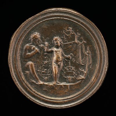 Rzeźbiarz rzeźbiący posąg Kupidyna, koniec XV - początek XVI wieku. autorstwa Moderno