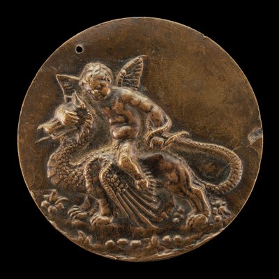 Amorek jadący na smoku, c. 1500. autorstwa Moderno