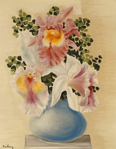 Niebieski wazon z orchideami; Vase Bleu aux Orchidees autorstwa Moise Kisling