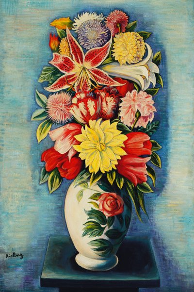 Kwiaty: dalie, tulipany i lilie; Bouquet de Fleurs: dalie, tulipany, lilie i liliowce autorstwa Moise Kisling