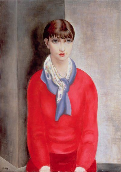 Kiki de Montparnasse w czerwonym swetrze i niebieskim szaliku autorstwa Moise Kisling