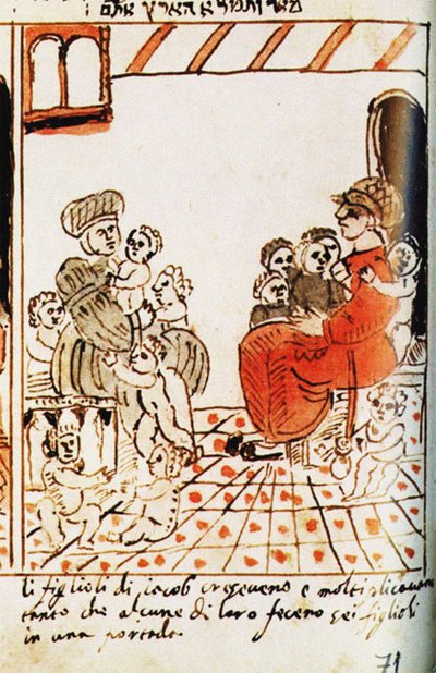 Pomnożenie Izraelitów w Egipcie. Codex Choumach Picture Pięcioksiąg Mojżesza dal C autorstwa Moise del Castellazzo