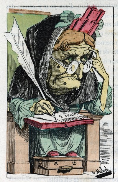 Alegoria Akademii Francuskiej w „Le Trombinoscope” Touchatout, rysunek B. Molocha z 1882 roku (1849-1909). Prywatna kolekcja. autorstwa Moloch