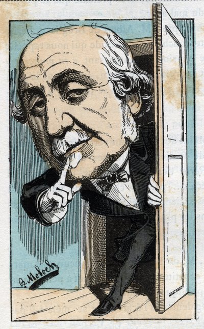 Portret Alberta, księcia Broglie (1821-1901), francuskiego historyka i polityka w „Le Trombinoscope” Touchatout, karykatura B. Molocha z 1882 (1849-1909). Prywatna kolekcja. autorstwa Moloch