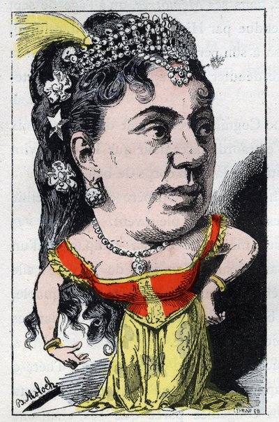 Portret Emmy Valladon dit Theresa (1837 -1913) śpiewaczki francuskiego kabaretu w „Le Trombinoscope” Touchatout, rysunek B. Molocha z 1882 (1849-1909). Prywatna kolekcja. autorstwa Moloch