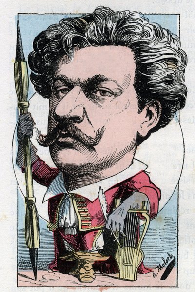 Portret Louisa Alexandre Gosset de Guines dit Andre Gill (1840 - 1885) francuskiego malarza poety w „Le Trombinoscope” Touchatout, rysunek B. Molocha z 1882 (1849-1909). Prywatna kolekcja. autorstwa Moloch