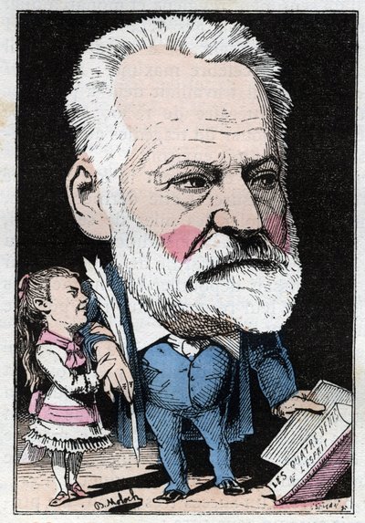 Portret francuskiego pisarza Victora Hugo (1802-1885) w „Le Trombinoscope” Touchatout, karykatura B. Molocha z 1882 (1849-1909). Prywatna kolekcja. autorstwa Moloch
