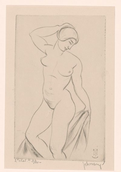 Naga kobieta z ręką na głowie autorstwa Mommie Schwarz (signed by artist)