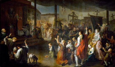 Głosowanie obywateli Carmarthenshire w celu zakończenia zarazy w 1630 r. autorstwa Moneta Jr. Sleet