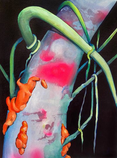Shielding, 2021 (akryl i farba w sprayu na płótnie) autorstwa Monica Perez Vega