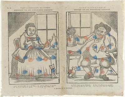 Trijn Antijddorst, Geb: Miłość do kawy. / Szefowa siostrzanej firmy kawowej. / Hans Altyddorst. / Kierownik firmy pijącej piwo (tytuł na przedmiocie) autorstwa Monogrammist B (prentmaker)