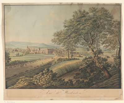 Widok na Wiesbaden Vue de Wiesbaden (tytuł na obiekcie) autorstwa Monogrammist DS (graveur)