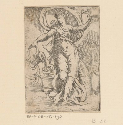 Kobieta z dzbanami i dzbanami autorstwa Monogrammist FP (Italië; 16e eeuw)