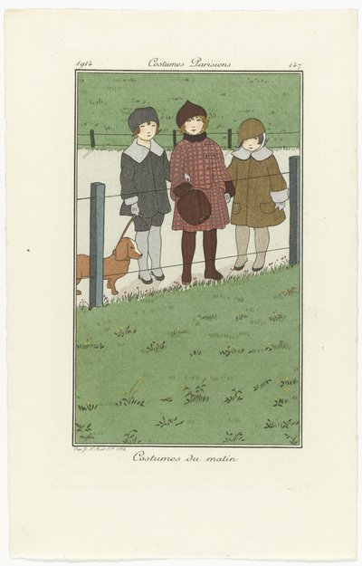 Journal des Dames et des Modes, Kostiumy paryskie, 1914, nr 147: Kostiumy poranne autorstwa Monogrammist MFN