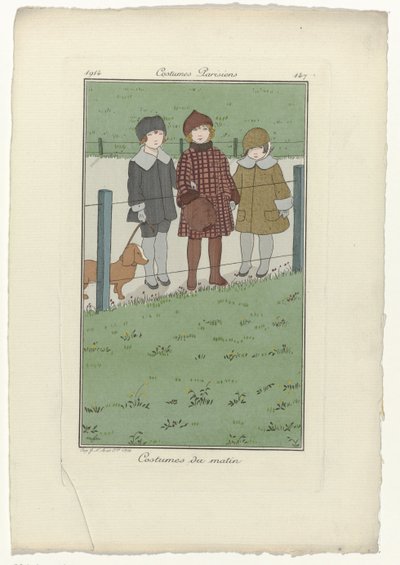 Journal des Dames et des Modes, Kostiumy paryskie, 1914, nr 147: Kostiumy poranne autorstwa Monogrammist MFN