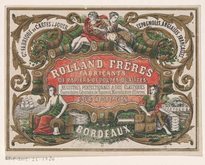 Wizytówka Rolland Frères, producenta papieru w Bordeaux autorstwa Monogrammist PC (lithograaf)