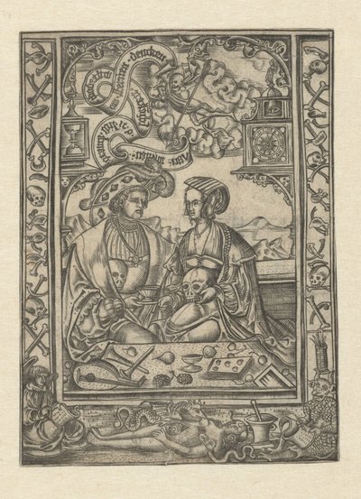 Vanitas Pan i kobieta z czaszką autorstwa Monogrammist XXX met L (attributed to)