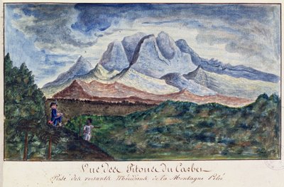 Widok Pitons du Carbet z Mount Pelee, Martynika, ok. 1815 (akwarela na papierze) autorstwa Moreau de Jones