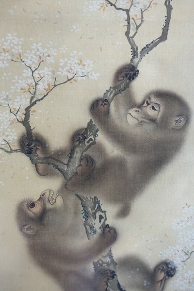Małpy w kwitnącej wiśni, 1 z 2, Mori Sosen, Japonia, okres Edo, początek XIX wieku, tusz i kolor na jedwabiu - Arthur M. Sackler Museum, Harvard University - DSC01127 autorstwa Mori Sosen