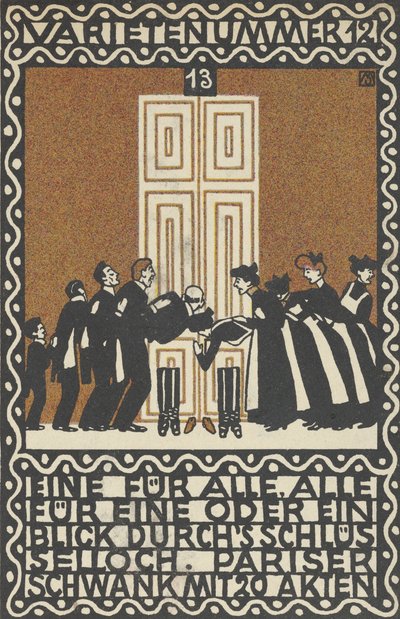 Variety Act 12: Jeden za wszystkich, wszyscy za jednego lub spojrzenie przez dziurkę od klucza Varietenummer 1…, 1907. autorstwa Moritz Jung