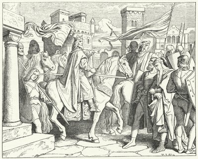 Karol Wielki wkraczający do Pawii, 774 (rycina) autorstwa Moritz Ludwig von Schwind