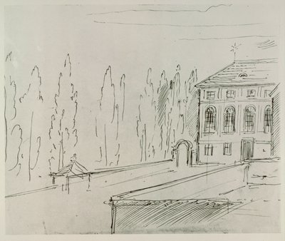 Fasada Haus zum goldenen Mondschein w pobliżu Karlskirche w Wiedniu, gdzie mieszkał Schwind ... autorstwa Moritz Ludwig von Schwind