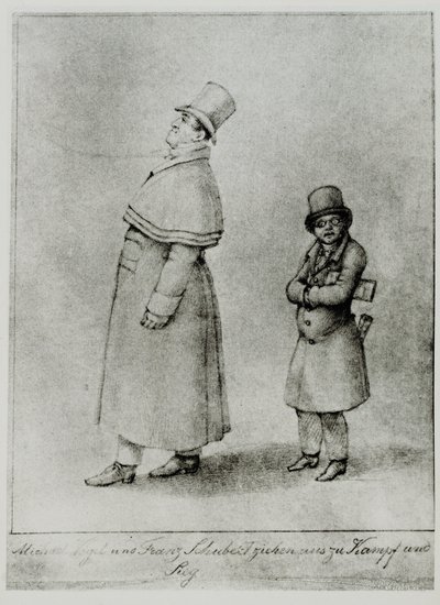 Johann Michael Vogl i Franz Schubert maszerujący do bitwy i zwycięstwa ... (rycina) autorstwa Moritz Ludwig von Schwind