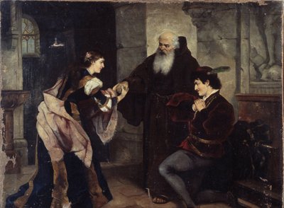 Ślub Romea i Julii. Scena inspirowana sztuką Williama Szekspira (1564-1616). Obraz Moritza Ludwiga von Schwinda (1804-1871), olej na płótnie, sztuka austriacka, połowa XIX wieku, romantyzm. Muzeum Historii i Sztuki, Cherep autorstwa Moritz Ludwig von Schwind