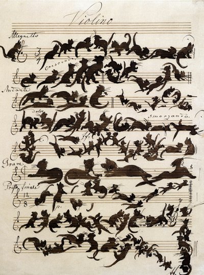 Symfonia kota (Die Katzensymphony) rysunek Moritza von Schwinda z 1868 r. Staatliche Kunsthalle Karlsruhe. autorstwa Moritz Ludwig von Schwind