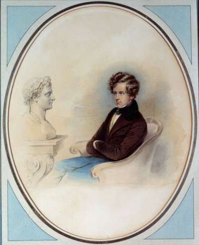 Portret króla Rzymu Napoleona II, księcia Reichstadt (1811-1832), syna cesarza Napoleona I (1769-1821), przed popiersiem ojca Grafika Moritza Michaela Daffingera (1790-1849) XIX w. Zbiory prywatne autorstwa Moritz Michael Daffinger