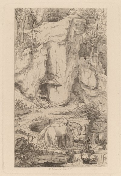 Mnich prowadzący konie do wody autorstwa Moritz Ludwig von Schwind