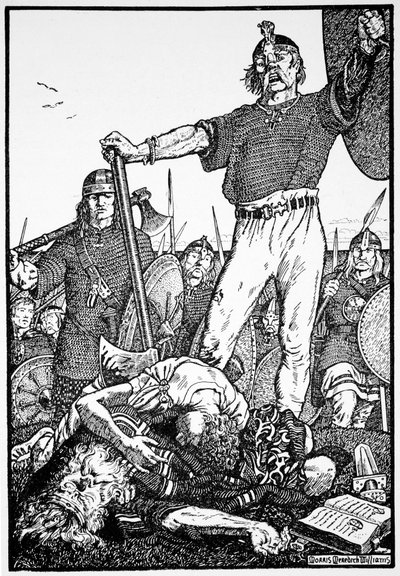 Śmierć Briana Boru w bitwie pod Clontarf, Irlandia, 1014 1913. autorstwa Morris Meredith Williams