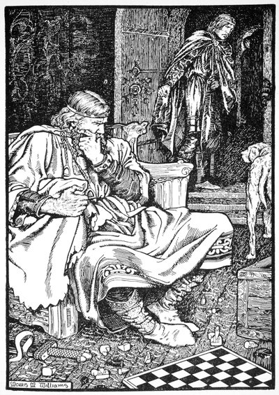 Król Kanut i hrabia Ulf kłócą się o szachy, Roskilde, Dania, 1026 1913. autorstwa Morris Meredith Williams