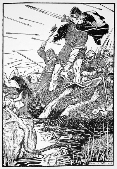 „Król Magnus na bagnach w Downpatrick”, Irlandia, 1103 1913 autorstwa Morris Meredith Williams