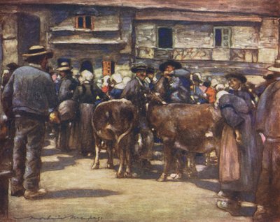 Targ bydła (kolorowa litografia) autorstwa Mortimer Ludington Menpes