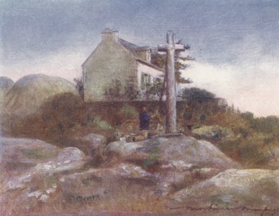 Przydrożna kapliczka, Huelgoat (kolorowa litografia) autorstwa Mortimer Ludington Menpes