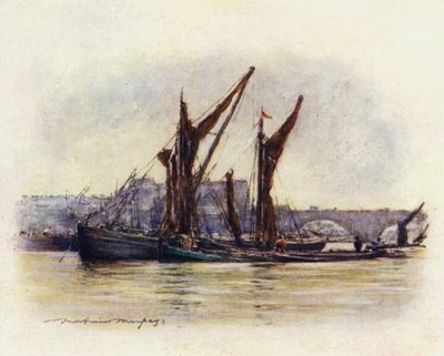Barki z sianem w pobliżu Mostu Westminsterskiego autorstwa Mortimer Ludington Menpes