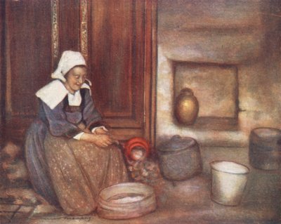 W bretońskiej kuchni (kolorowa litografia) autorstwa Mortimer Ludington Menpes