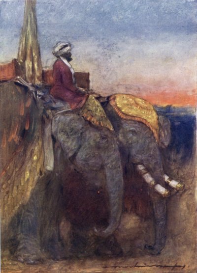 Słonie Jaipur (kolor lito) autorstwa Mortimer Ludington Menpes