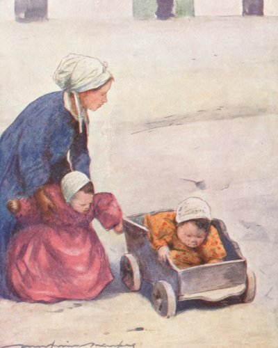 Minding the Babies (kolorowa litografia) autorstwa Mortimer Ludington Menpes