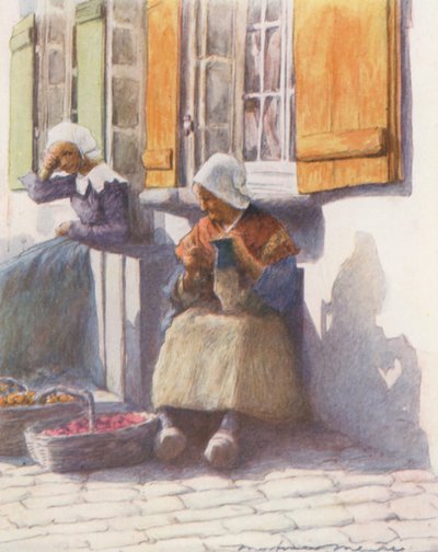 Na nabrzeżu w Pont-Aven (kolorowa litografia) autorstwa Mortimer Ludington Menpes