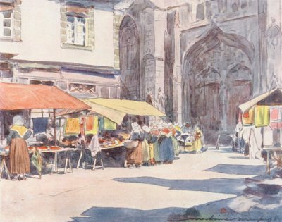 Przed katedrą, Quimper (kolorowa litografia) autorstwa Mortimer Ludington Menpes