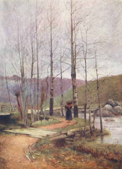 Most, Pont-Aven (kolorowa litografia) autorstwa Mortimer Ludington Menpes