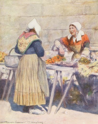 Targ warzywny, Quimper (kolorowa litografia) autorstwa Mortimer Ludington Menpes