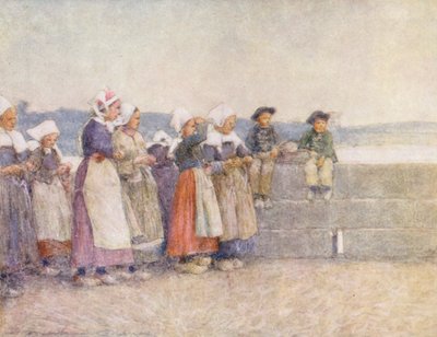 Obserwacja floty rybackiej, Concarneau (kolorowa litografia) autorstwa Mortimer Ludington Menpes