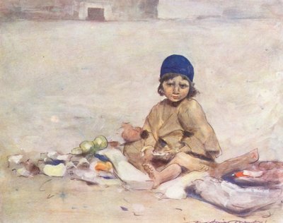 Dzieci świata: Cashmere, Sitting Still (kolorowa litografia) autorstwa Mortimer Ludington Menpes