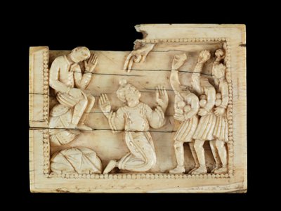 Ukamienowanie św. Szczepana, ok. 1100 (kość słoniowa i kość) autorstwa Mosan School