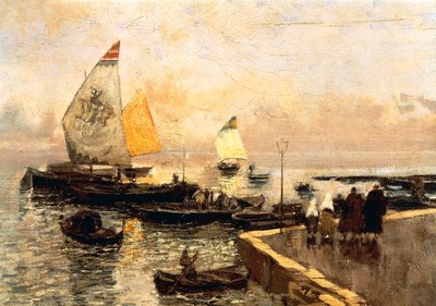 Łodzie węglowe w Chioggi – Mose Bianchi (1840-1904). autorstwa Mose Bianchi
