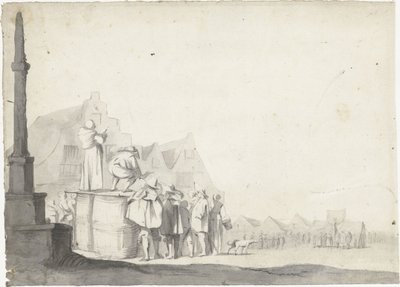 Rynek z komentatorem na beczce autorstwa Moses ter Borch (possibly)